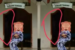 Foto di wisma, cewek ini tak sadar ada penampakan di belakang