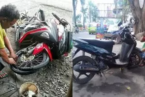 10 Kelakuan nyeleneh tukang tambal ban ini bikin tepuk jidat