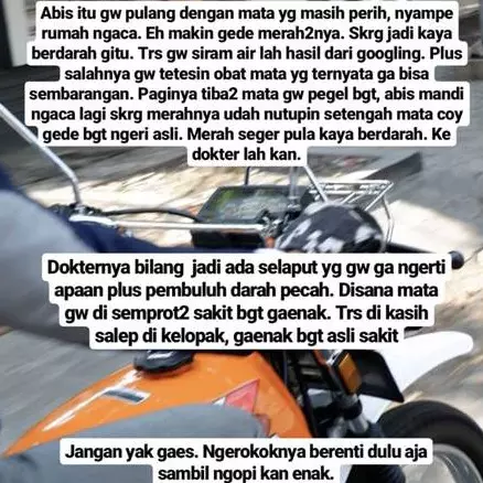 Kena abu rokok pengendara motor, pria ini alami sakit mata serius