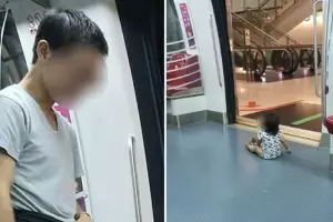 Aksi pria biarkan anaknya sendirian dekat pintu MRT, miris