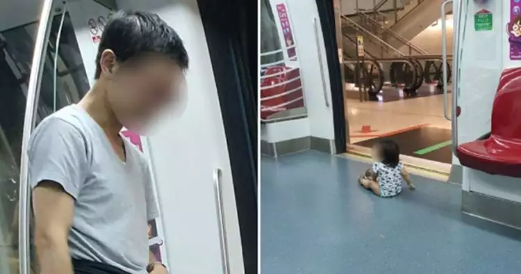 Aksi pria biarkan anaknya sendirian dekat pintu MRT, miris