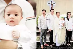 10 Foto gemas Mikhael Moeis anak kedua Sandra Dewi saat dibaptis