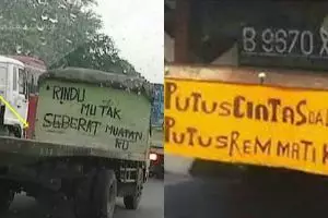 10 Kata-kata gombal di mobil truk ini bikin senyum getir