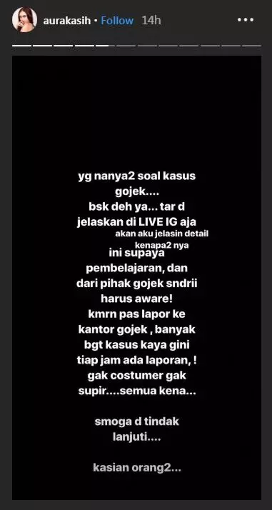 Cerita Aura Kasih kehilangan Rp 11 juta dari akun ojek online Instagram Cerita Aura Kasih kehilangan Rp 11 juta dari akun ojek online Instagram