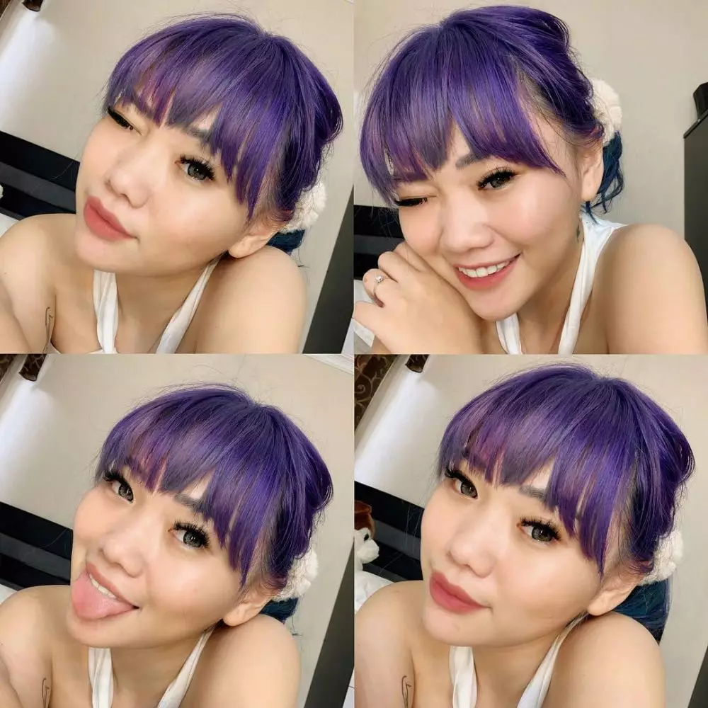 Seleb ini tampil beda dengan gaya rambut ungu, ngejreng Istimewa