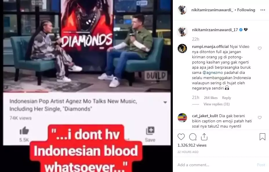 Niki geram diserang fans Agnez  Instagram 