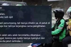 Viral kisah kecelakaan saat naik ojek online, tali tas penyebabnya