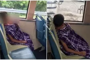 Potret anak kecil naik bis usai disunat ini bikin iba