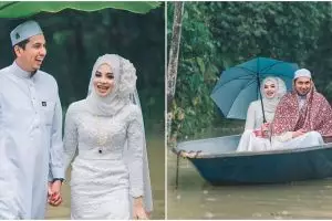 Desa dilanda banjir, 7 foto pernikahan pengantin ini malah keren