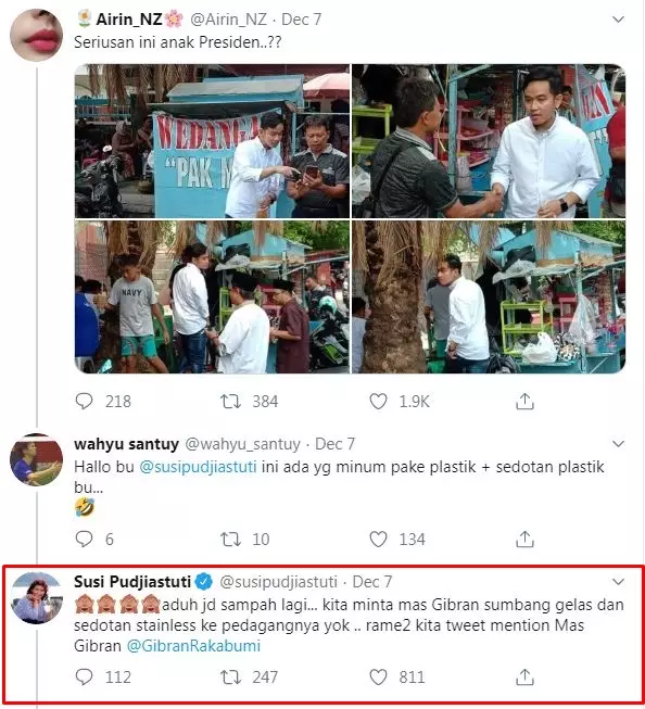 Respons Susi Pudjiastuti Gibran Instagram 