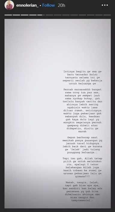 Curahan Enno Lerian jadi tulang punggung, sempat merasa marah Instagram/@ennolerian_ Curahan Enno Lerian jadi tulang punggung, sempat merasa marah Instagram/@ennolerian_