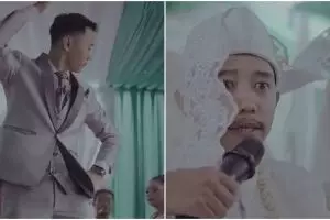Momen pengantin pria di akad dan resepsi nikah ini bikin ngakak