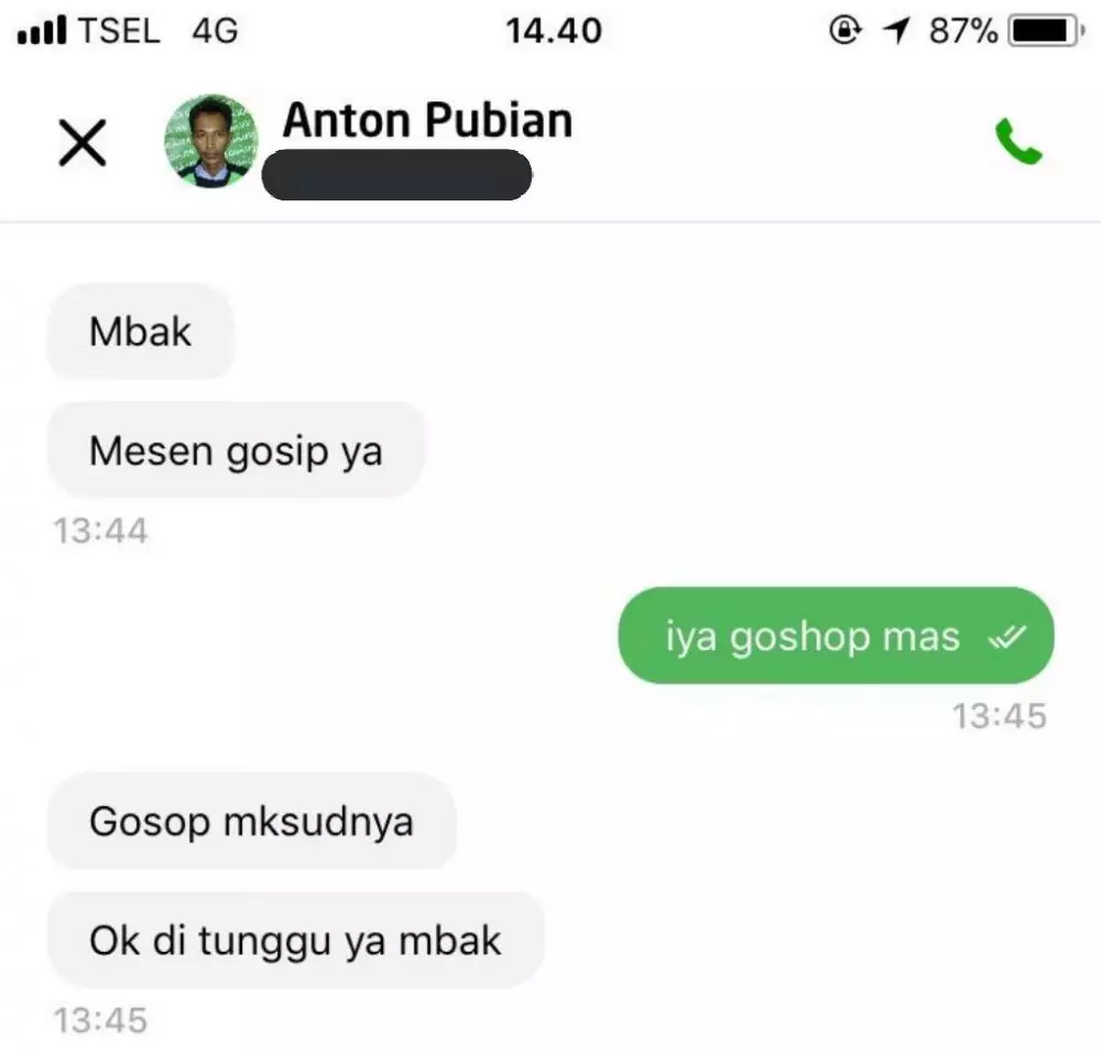 chat lucu driver ojek online salah ketik © 2019 instagram.com