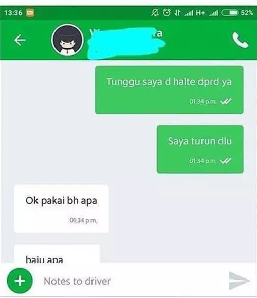 chat lucu driver ojek online salah ketik © 2019 instagram.com