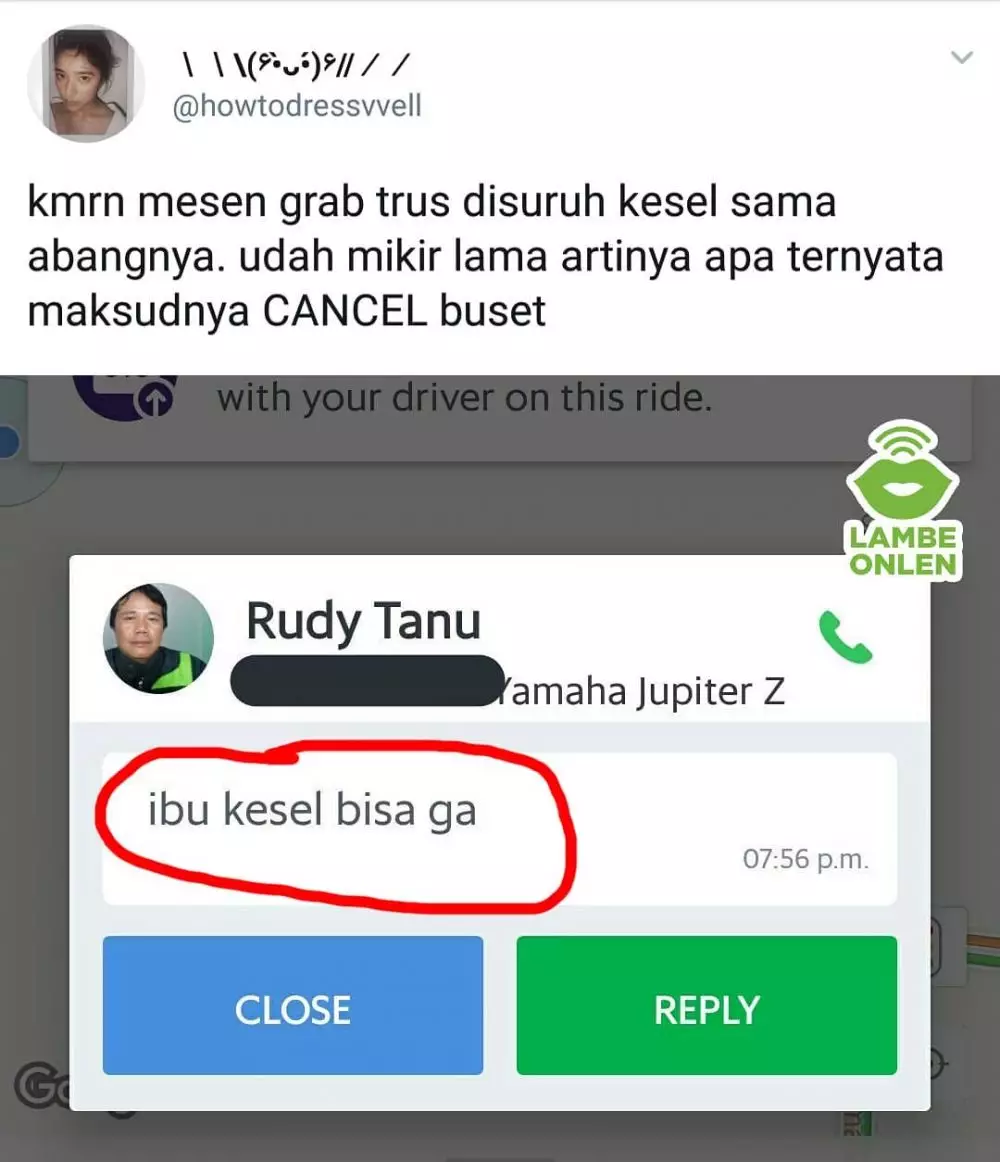 chat lucu driver ojek online salah ketik © 2019 instagram.com