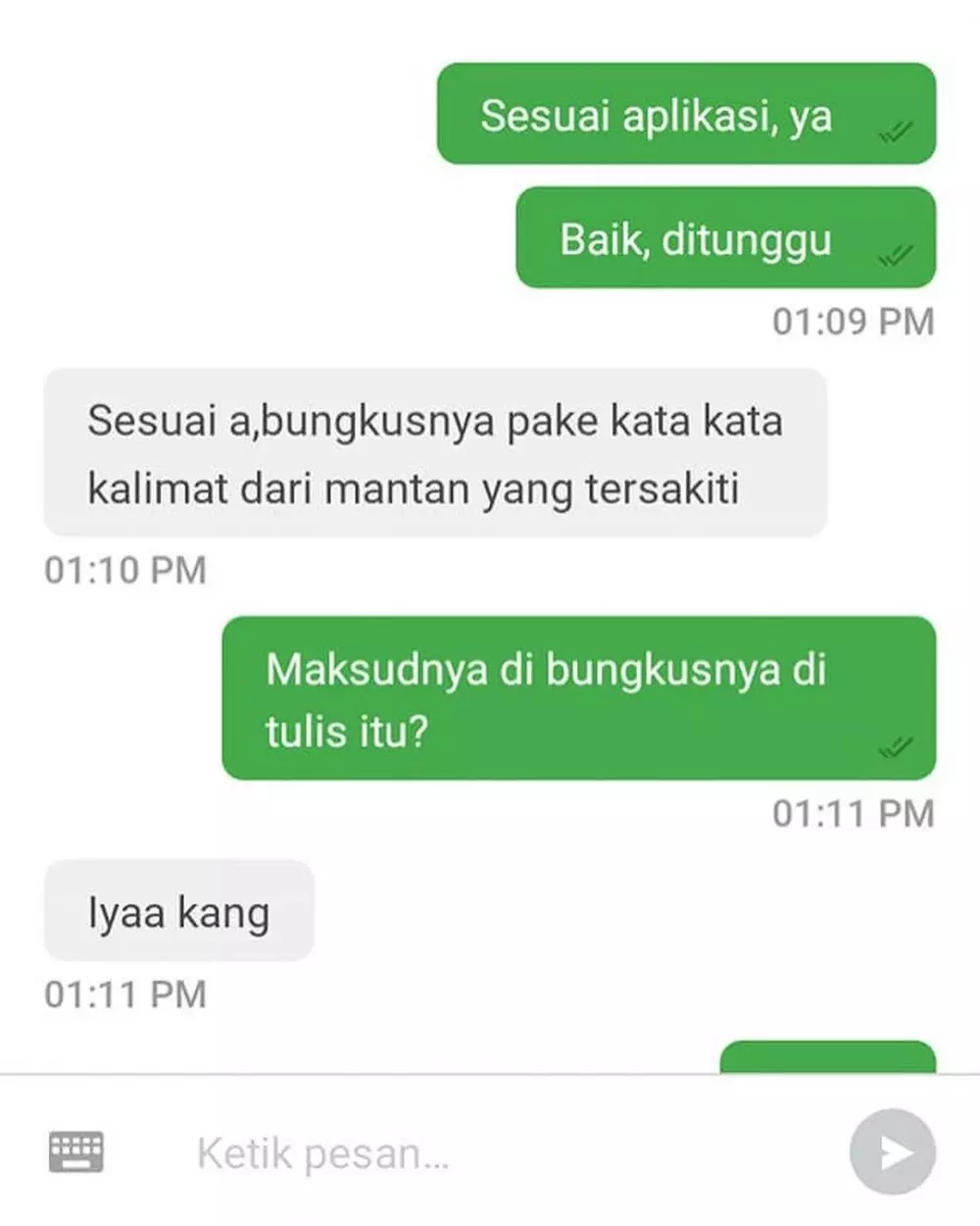 chat lucu barang titipan pelanggan ojek online © 2019 instagram.com