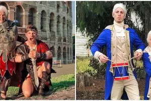 10 Aksi kocak nenek & cucu pakai kostum klasik hingga superhero