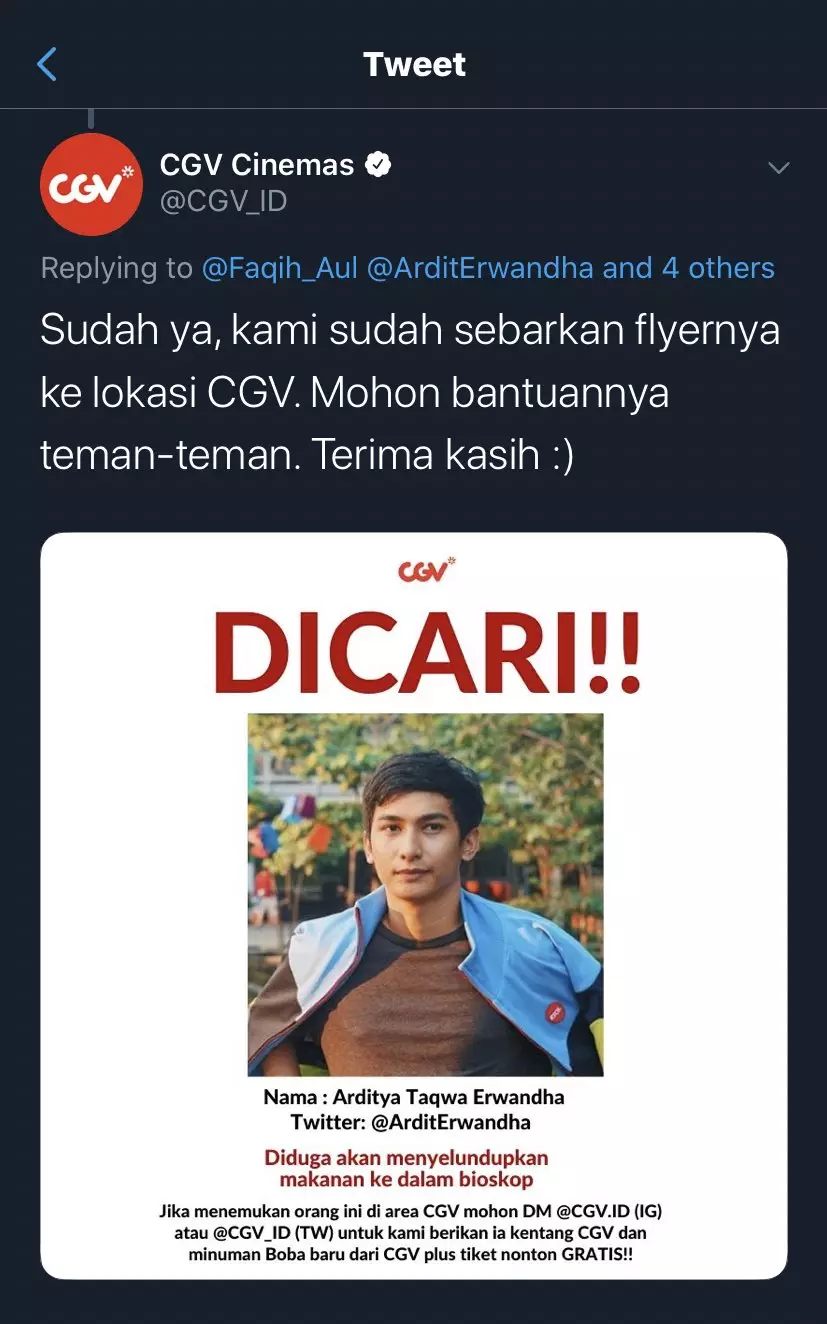 ardit erwandha nyelundupin makanan ke bioskop © Twitter/@ArditErwandha