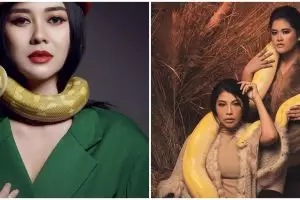 Gaya 9 seleb cantik pose pegang ular, bikin bergidik