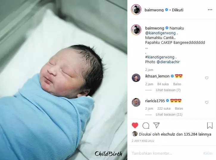 Baim Wong bocorkan nama anak dan artinya Instagram/@baimwong