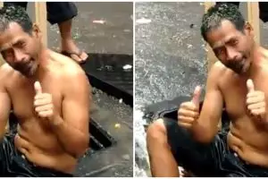 Masuk gorong-gorong demi bersihkan sampah, bapak ini tuai pujian