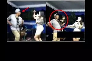 Detik-detik pria joget sama biduan tapi disuruh jaga anak, kocak