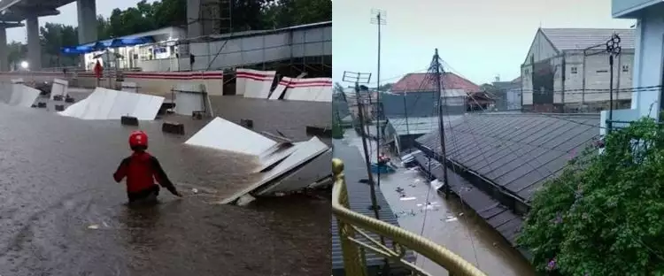 15 Foto dan video kondisi terbaru banjir Jakarta, capai atap rumah
