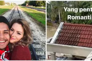 5 Potret Randy Pangalila & istri bule saat banjir, duduk di genteng