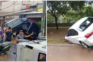 5 Potret pasca banjir Jakarta & sekitar, mobil bertumpukan