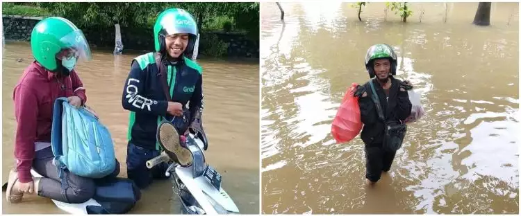 7 Momen driver ojek online layani pelanggan saat banjir, salut