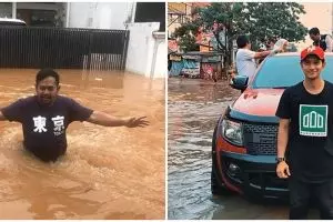 Momen 5 seleb nekat terjang banjir, ada yang demi berangkat kerja