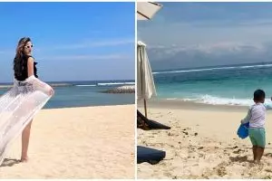 10 Momen Nia Ramadhani sekeluarga liburan di Bali, ceria main air