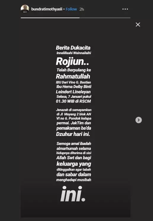 Ungkapan kesedihan Vino G Bastian melepas kepergian sang ibunda Instagram/@vinogbastian__ Ungkapan kesedihan Vino G Bastian melepas kepergian sang ibunda Instagram/@vinogbastian__