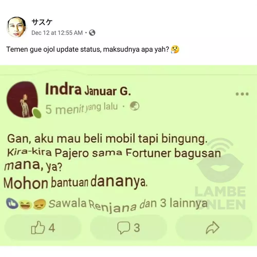 status facebook minta bantuan © berbagai sumber