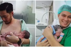 Momen skin to skin 8 seleb ganteng & anaknya yang baru lahir