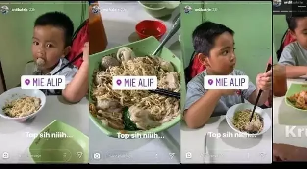 Momen Ardi Bakrie ajak anak makan mi ayam di pinggir jalan © 2020 instagram.com