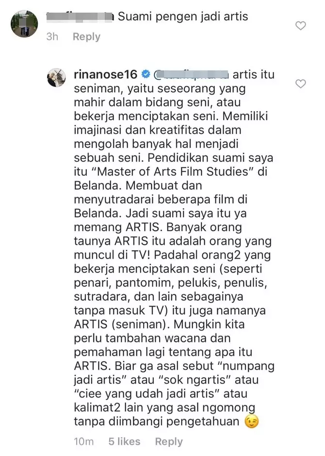 Suami dicibir pengangguran, begini jawaban nampol Rina Nose © 2020 instagram.com Suami dicibir pengangguran, begini jawaban nampol Rina Nose © 2020 instagram.com