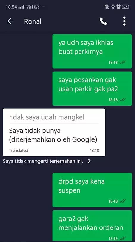 chat wa penumpang gegara uang parkir © Facebook/zoonymae