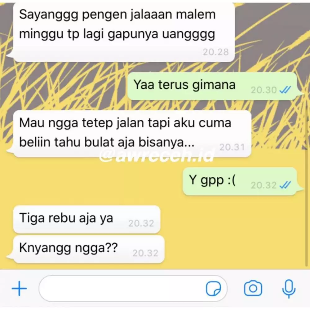 chat WA lucu dari pacar gagal romantis © 2020 instagram.com