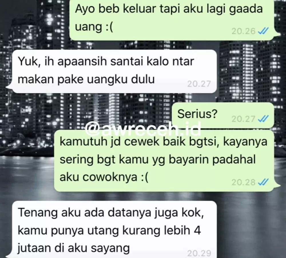 chat WA lucu dari pacar gagal romantis © 2020 instagram.com