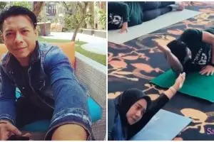 7 Potret Ariel yoga bareng emak-emak, bikin histeris