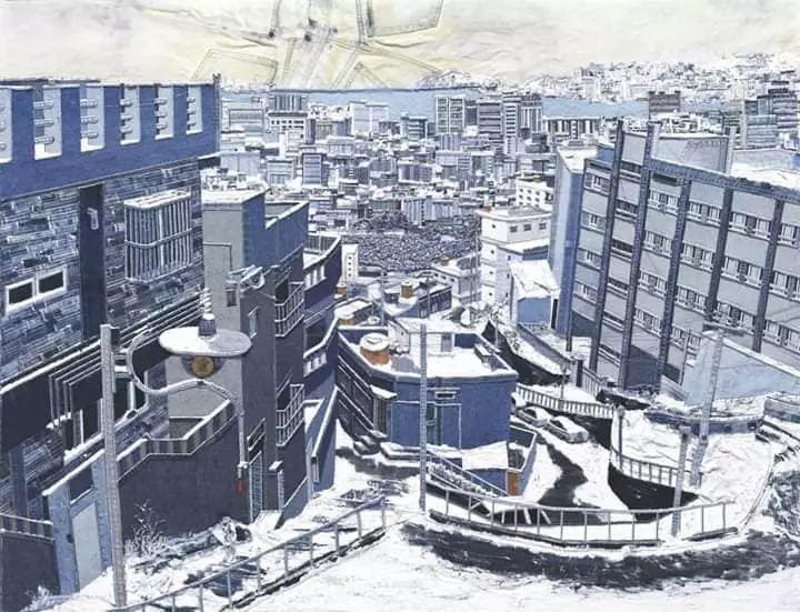 karya dibuat dari jeans bak lukisan © Facebook/Azza Art