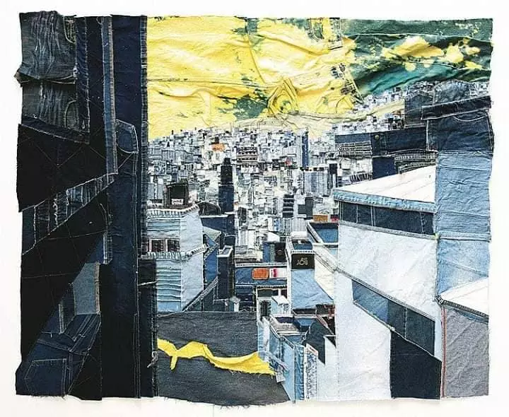 karya dibuat dari jeans bak lukisan © Facebook/Azza Art