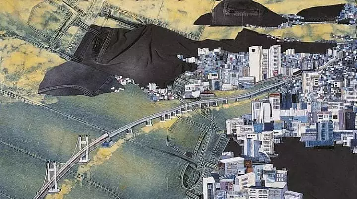 karya dibuat dari jeans bak lukisan © Facebook/Azza Art