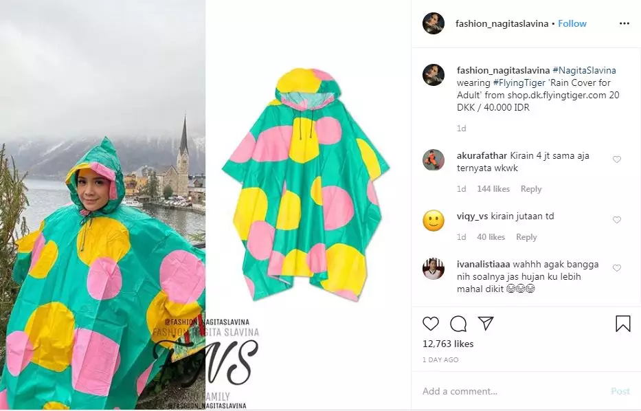 harga jas hujan Nagita Slavina bikin warganet girang Instagram