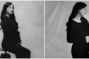 7 Potret maternity Yuanita Christiani, elegan nuansa hitam putih