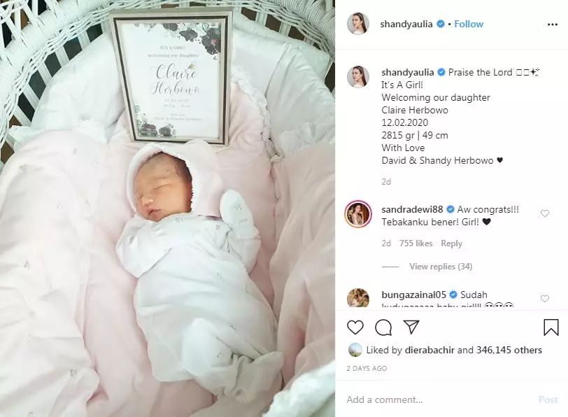 Ini nama anak pertama Shandy Aulia Instagram