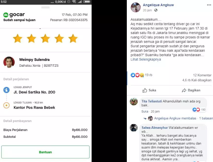 driver online bawa jenazah kasih uang facebook