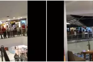 Detik-detik atap mal di Malioboro Jogja ambrol saat diguyur hujan