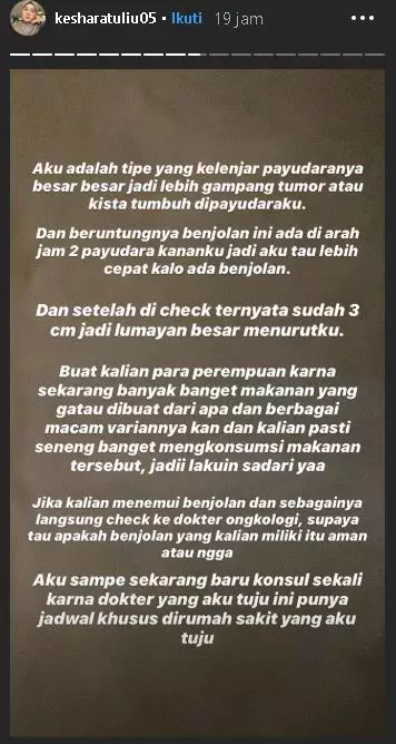 perjuangan Kesha melawan tumor payudara instagram 